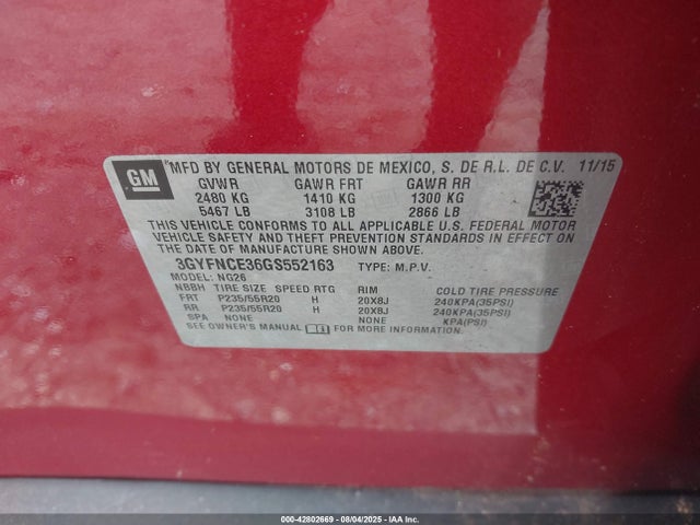 2016 CADILLAC SRX 3GYFNCE36GS552163 Photo 8
