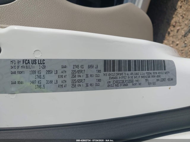 Продаж на аукціоні авто 2020 Dodge Grand Caravan Sxt, vin: 2C4RDGCG8LR152566, номер лоту: 42802734