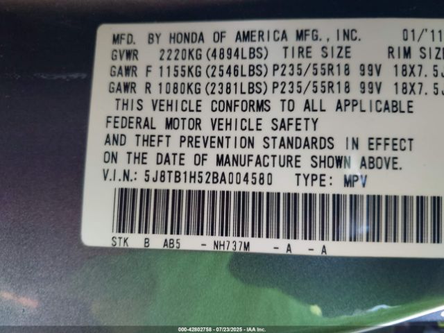 2011 ACURA RDX 5J8TB1H52BA004580 Photo 8