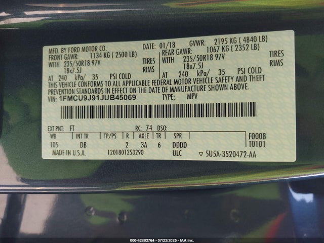 Ford Escape 2018 1FMCU9J91JUB45069 Image 9