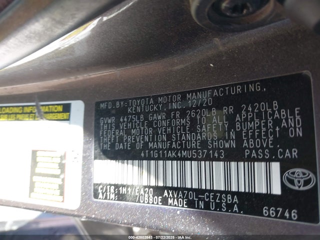4T1G11AK4MU537143 Toyota a25a-fks