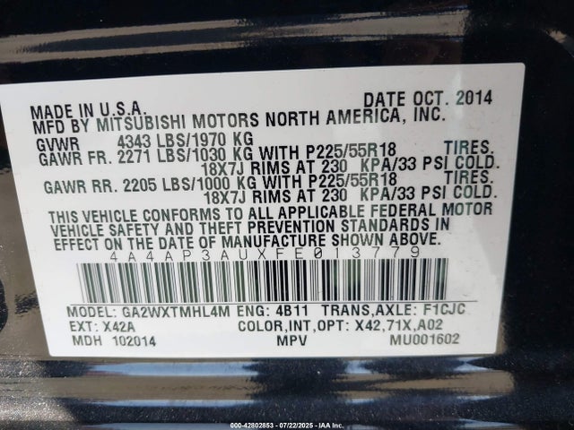 4A4AP3AUXFE013779 Mitsubishi dohc mivec