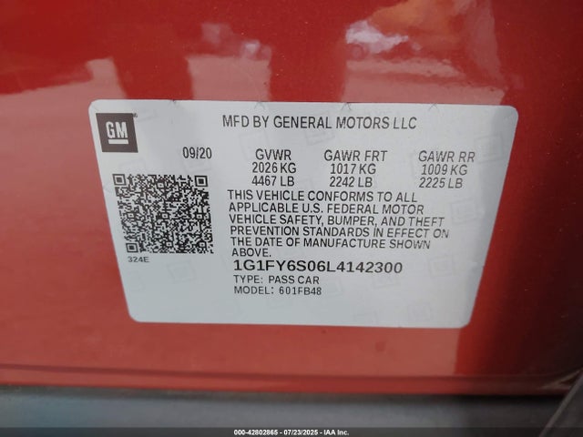 1G1FY6S06L4142300 Chevrolet 2020