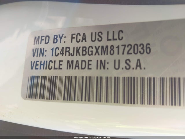 1C4RJKBGXM8172036 Jeep GRAND CHEROKEE L