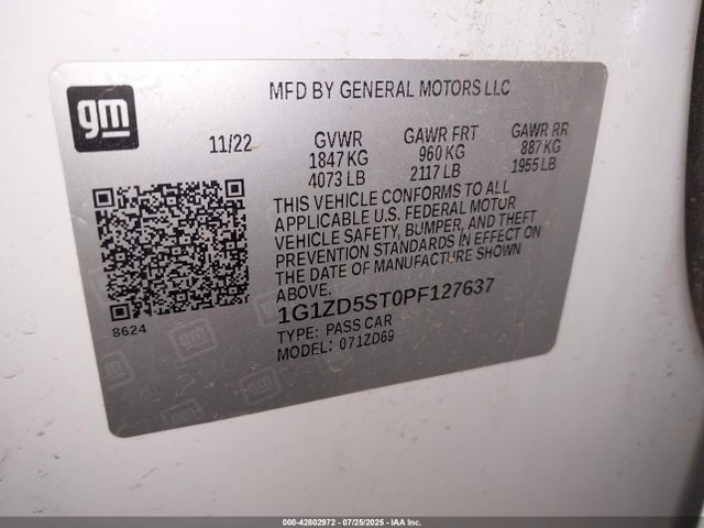 1G1ZD5ST0PF127637 Chevrolet Malibu Fwd 1lt