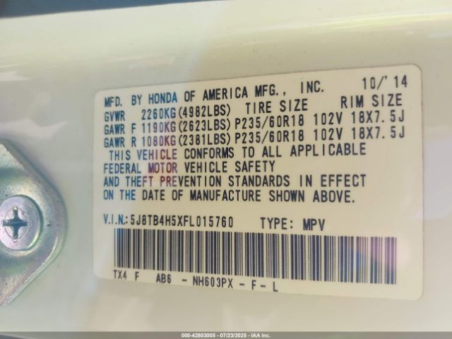 2015 ACURA RDX 5J8TB4H5XFL015760 Photo 8