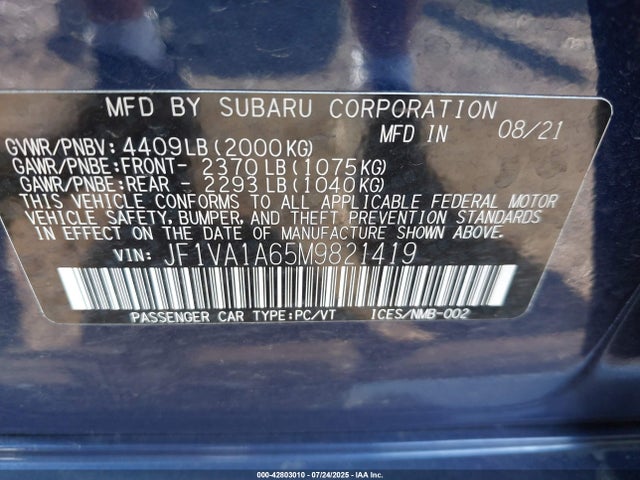 Subaru dib turbo 2021 JF1VA1A65M9821419 Image 9