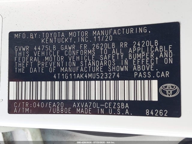 4T1G11AK4MU523274 Toyota a25a-fks