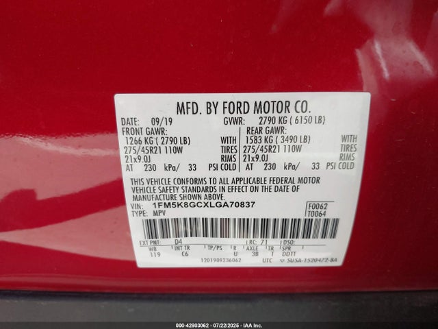 1FM5K8GCXLGA70837 Ford gtdi