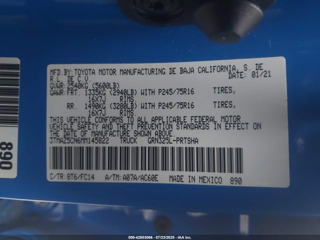3TMAZ5CN6MM145822 Toyota 2gr-fks