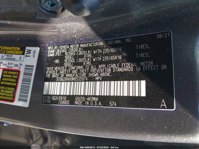 Toyota 2gr-fks 2021 5TDGZRAH9MS535974 Image 9