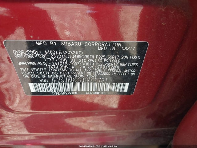 JF2SJAGC3JH466781 Subaru naturally aspirated u5