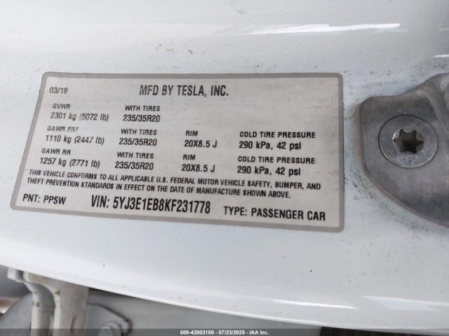 2019 TESLA MODEL 3 5YJ3E1EB8KF231778 Photo 8