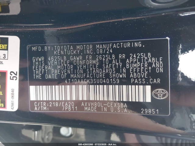 Toyota a25a-fxs 2025 4T1DAACK3SU040159 Image 9