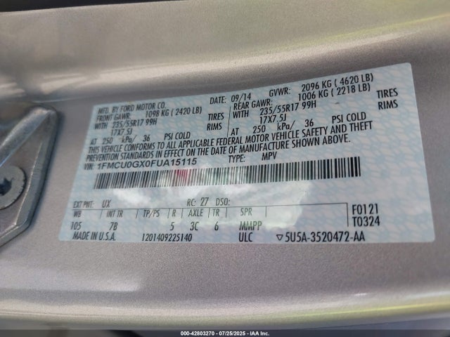 1FMCU0GX0FUA15115 Ford 2015