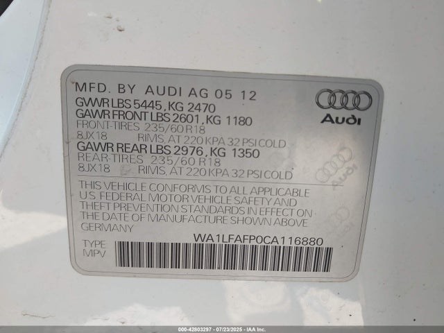 2012 AUDI Q5 WA1LFAFP0CA116880 Photo 8