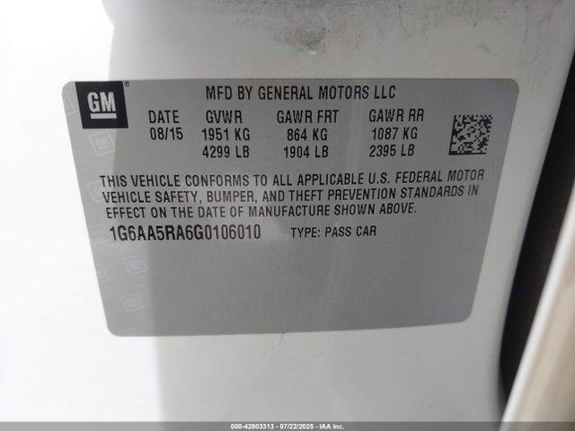 1G6AA5RA6G0106010 Cadillac lcv - sidi, dcvcp, vvt, e85 max, e0-e100, alum