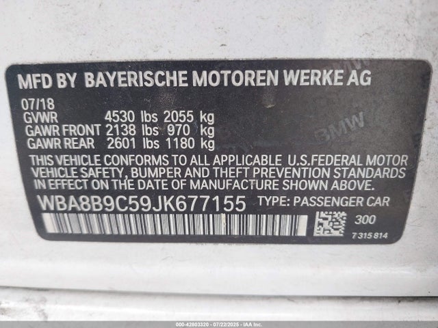 WBA8B9C59JK677155 BMW 2018
