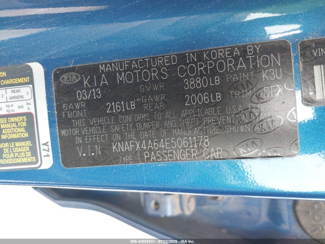 KNAFX4A64E5061178 KIA 2014