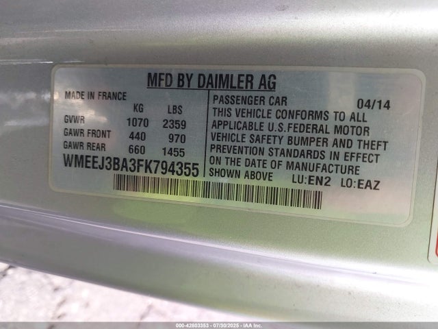 WMEEJ3BA3FK794355 Smart Fortwo