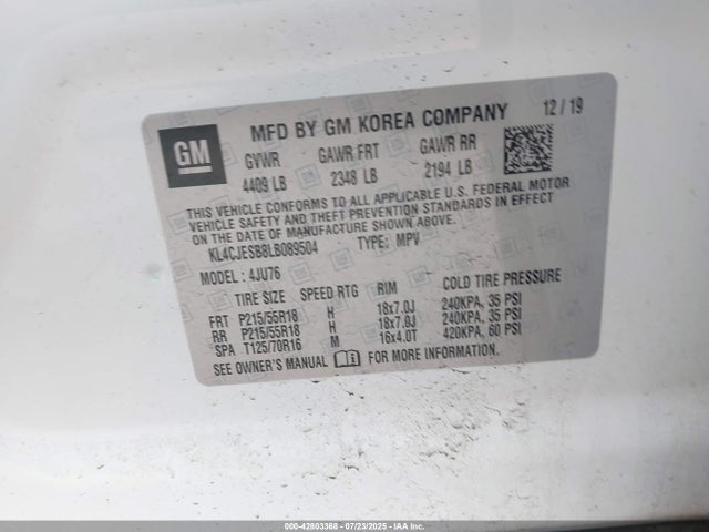Buick luv: mfi, variable valve timing, alum, e85 max 2020 KL4CJESB8LB089504 Image 9