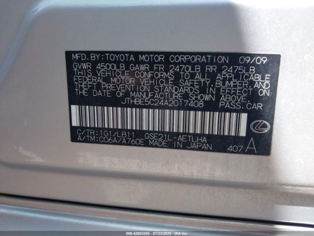 2010 LEXUS IS 350 JTHBE5C24A2017408 Photo 8