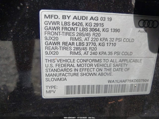 2019 AUDI Q7 WA1LHAF75KD037504 Photo 8