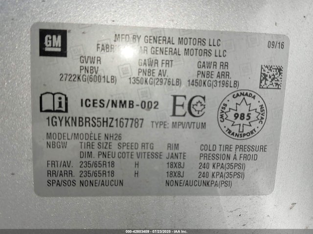 2017 CADILLAC XT5 1GYKNBRS5HZ167787 Photo 8