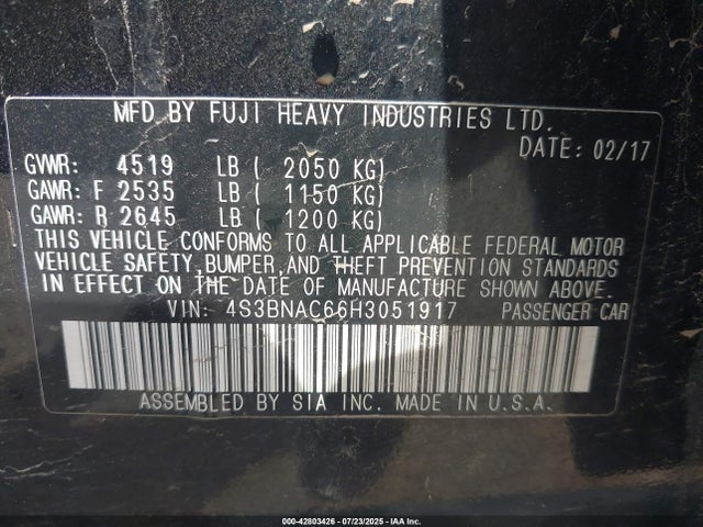 4S3BNAC66H3051917 Subaru u5