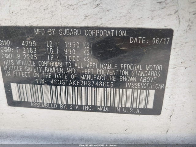 4S3GTAK62H3748806 Subaru na