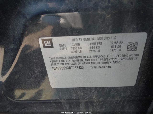2011 CHEVROLET CRUZE 1G1PF5S93B7183435 Photo 8