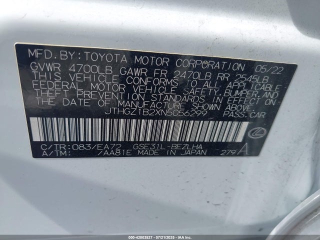 JTHGZ1B2XN5056299 Lexus 2gr-fks