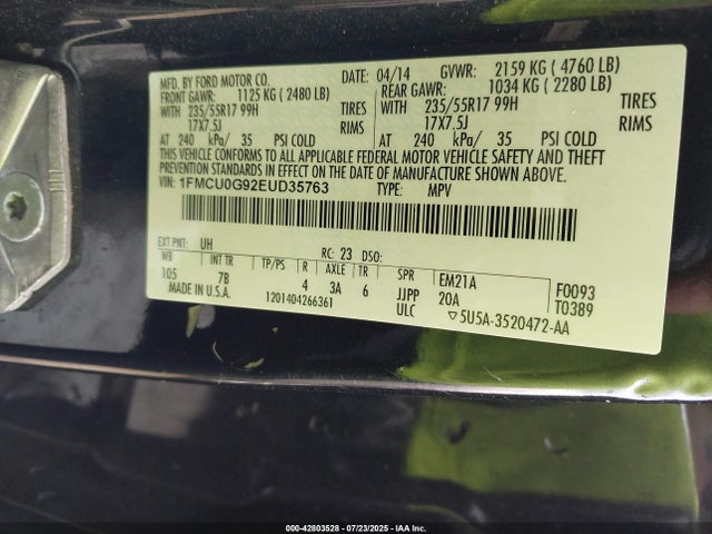 Ford Escape 2014 1FMCU0G92EUD35763 Image 9