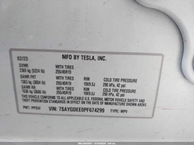 2023 TESLA MODEL Y 7SAYGDEE0PF674299 Photo 8