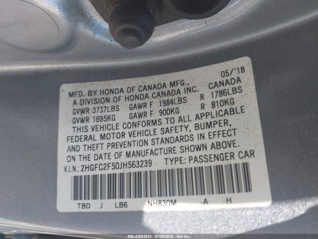 Honda k20c2 2018 2HGFC2F50JH563239 Image 9