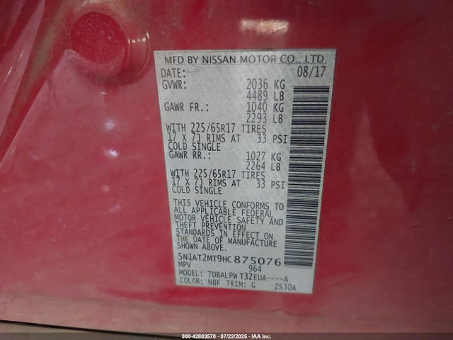 Nissan 2017 2017 5N1AT2MT9HC875076 Image 9