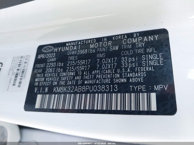 Hyundai Kona 2023 KM8K32AB8PU038313 Image 9