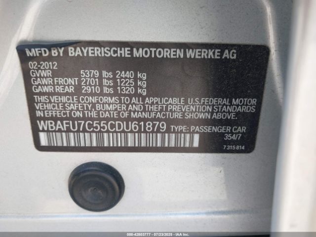 2012 BMW 535I WBAFU7C55CDU61879 Photo 8