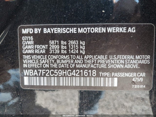 WBA7F2C59HG421618 BMW 750i / b7