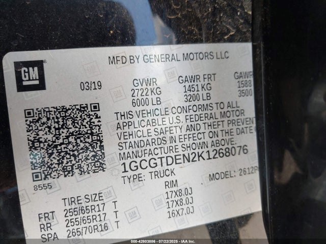 1GCGTDEN2K1268076 Chevrolet lg2 - di: direct injection, vvt: variable valve timing, alum, var2, gen2