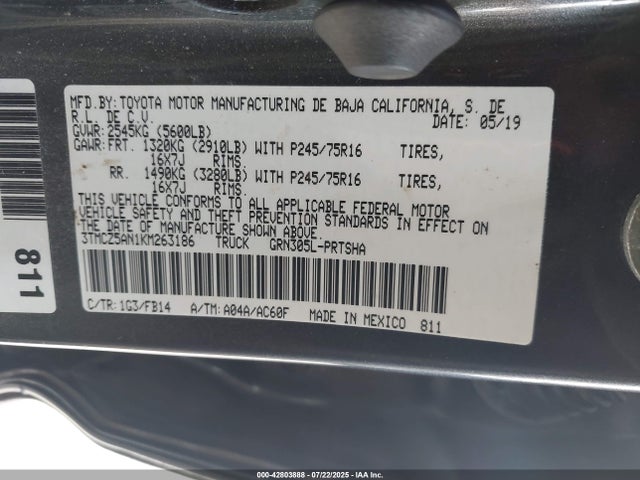 3TMCZ5AN1KM263186 Toyota 2gr-fks