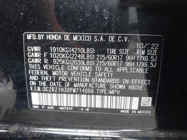 3CZRZ1H30PM714066 Honda k20z5