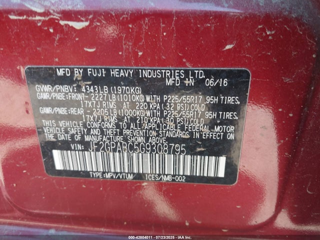 Subaru naturally aspirated 2016 JF2GPABC5G9308795 Image 9