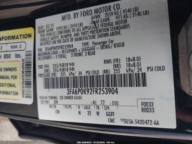 3FA6P0K92FR253904 Ford Fusion