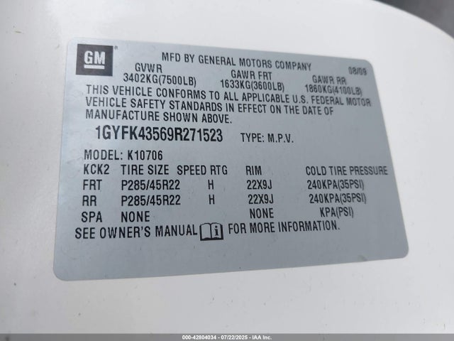 2009 CADILLAC ESCALADE HYBRID 1GYFK43569R271523 Photo 8
