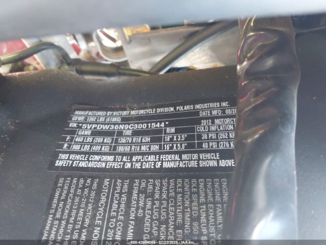 2012 VICTORY MOTORCYCLES CROSS COUNTRY 5VPDW36N9C3001544 Photo 9