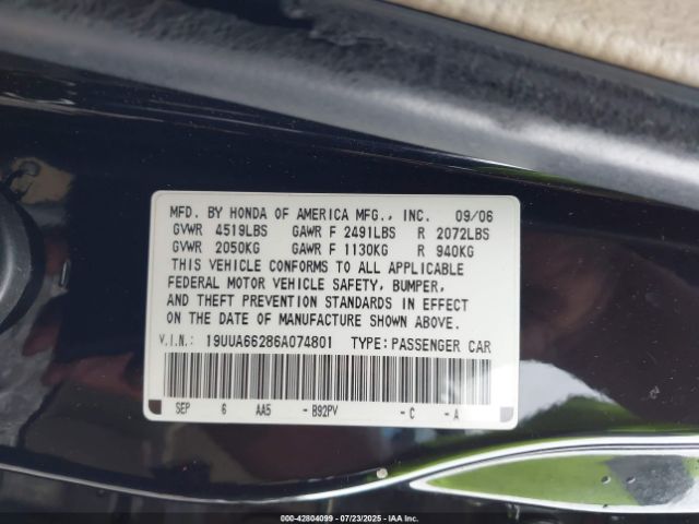 2006 ACURA TL 19UUA66286A074801 Photo 8
