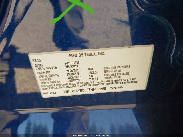 2022 TESLA MODEL Y 7SAYGDEE7NF463565 Photo 8