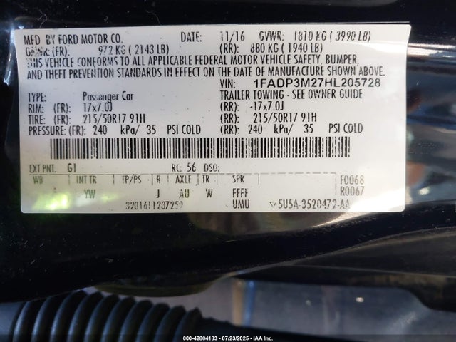 Ford 2.0l gdi 2017 1FADP3M27HL205728 Image 9