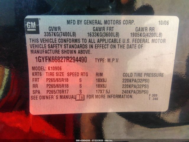 2007 CADILLAC ESCALADE ESV 1GYFK66827R294490 Photo 8